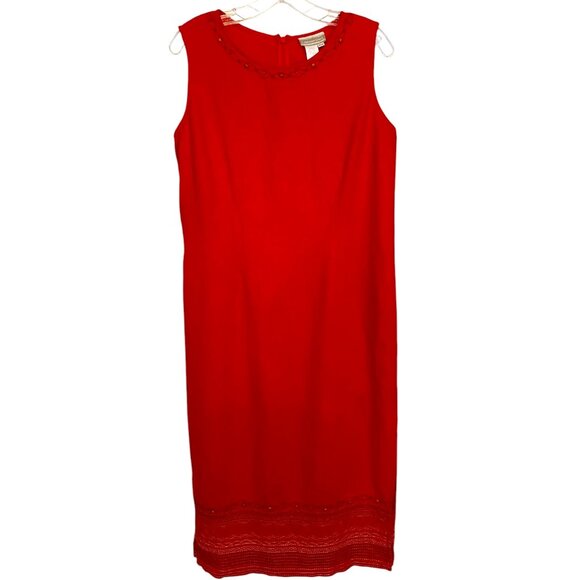 Coldwater Creek Red Sleeveless Embroidered Hem Dress With Back Zipper Size P14 - Picture 1 of 12